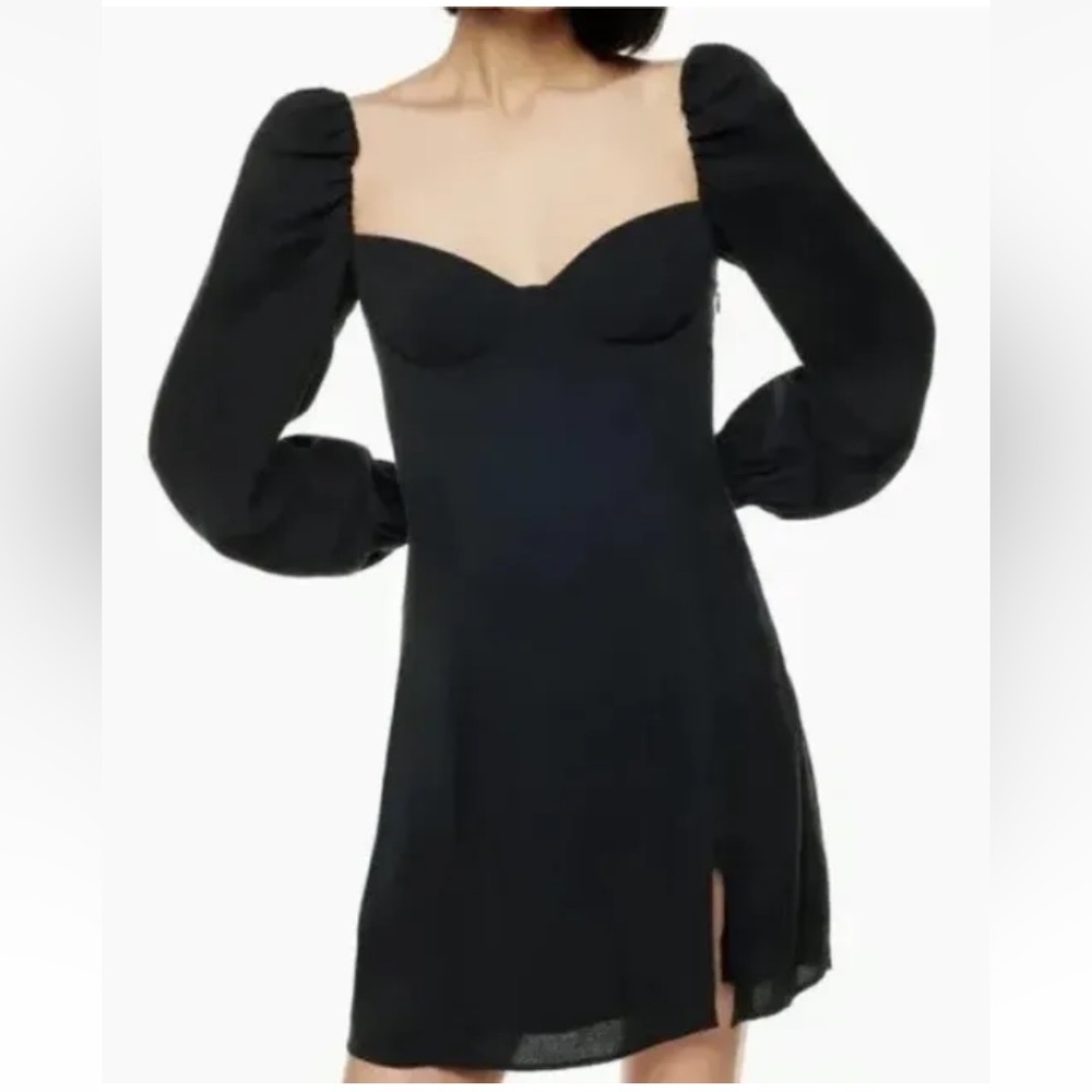 Aritzia Wilfred Novella Black Long Puff Sleeve Dress Womens Size 6 (631)